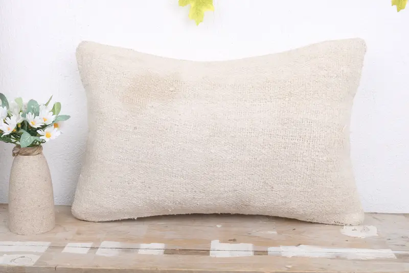 Pillow Cover, 12x20 White Cushion Case, Antique Pillows, Gift Pillow, Art Deco Cushion, Handwoven Cushion Case, Pillow for Sofa - 2