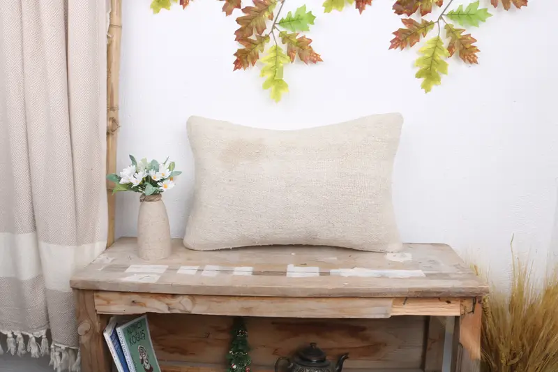 Pillow Cover, 12x20 White Cushion Case, Antique Pillows, Gift Pillow, Art Deco Cushion, Handwoven Cushion Case, Pillow for Sofa - 1