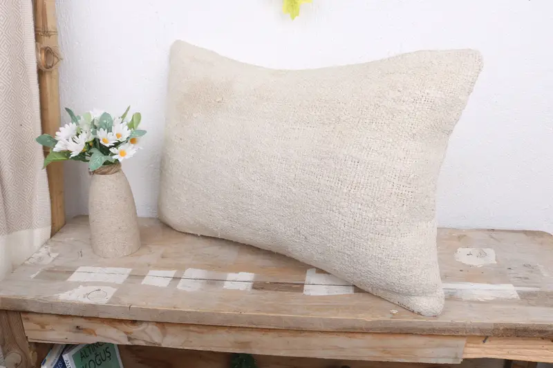 Pillow Cover, 12x20 White Cushion Case, Antique Pillows, Gift Pillow, Art Deco Cushion, Handwoven Cushion Case, Pillow for Sofa - 4