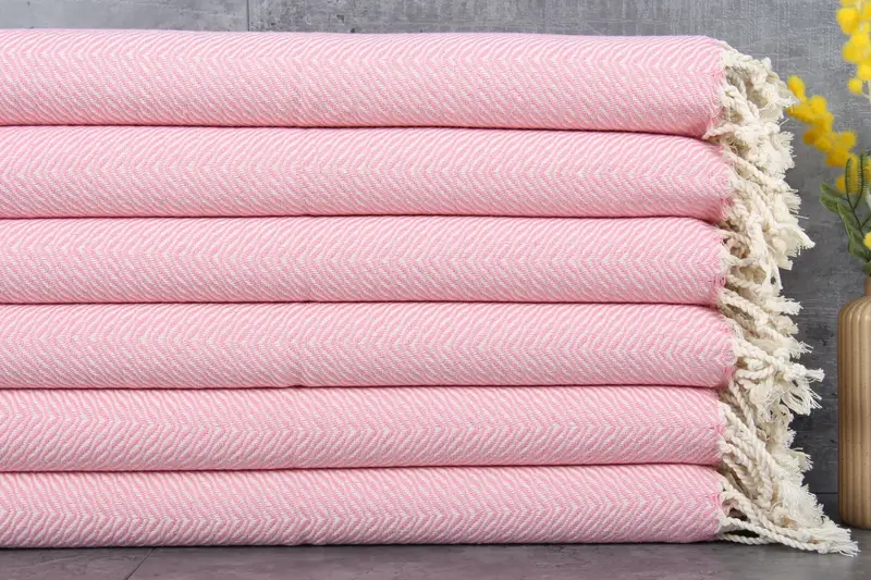 Small Towel Turkish Cotton Chevron Pink, 20x40 Inches