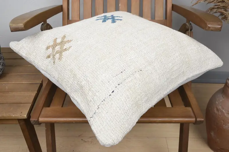 Pet Cushion Case, Vintage Pillow, Gift Pillow, Yoga Cushion Cover, Turkish Pillow, Cushion Case, Handwoven Pillow Cover, 20x20 Beige Pillow Case - 4