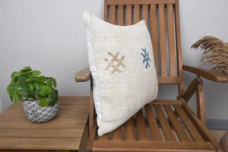 Pet Cushion Case, Vintage Pillow, Gift Pillow, Yoga Cushion Cover, Turkish Pillow, Cushion Case, Handwoven Pillow Cover, 20x20 Beige Pillow Case - 2