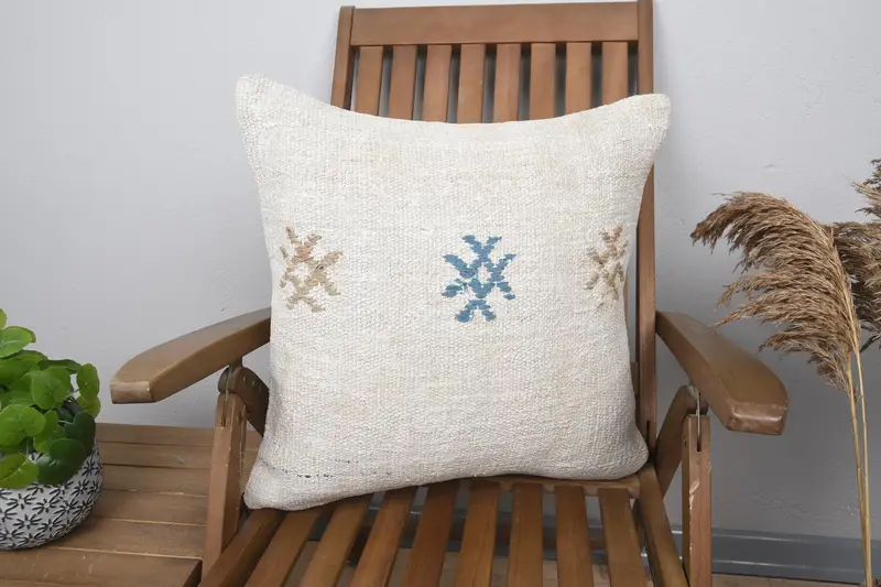 Pet Cushion Case, Vintage Pillow, Gift Pillow, Yoga Cushion Cover, Turkish Pillow, Cushion Case, Handwoven Pillow Cover, 20x20 Beige Pillow Case - 1