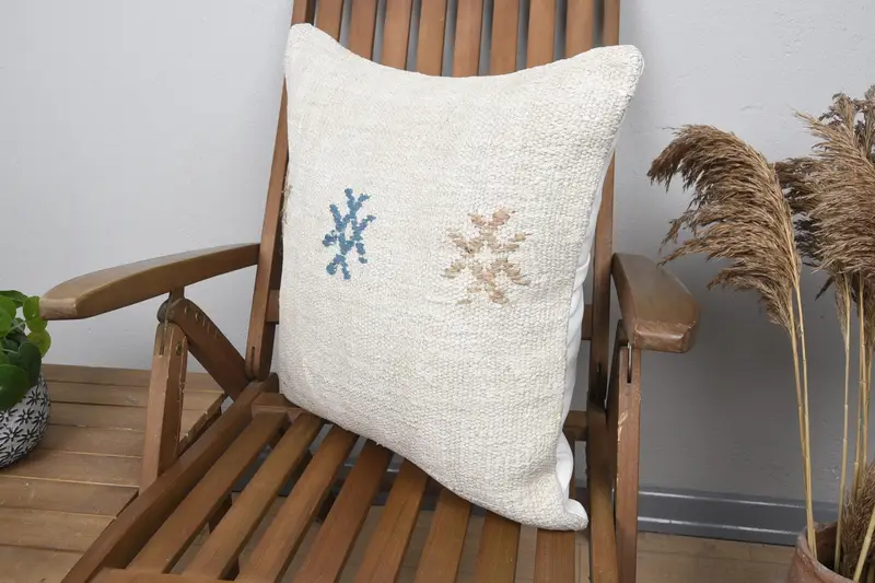 Pet Cushion Case, Vintage Pillow, Gift Pillow, Yoga Cushion Cover, Turkish Pillow, Cushion Case, Handwoven Pillow Cover, 20x20 Beige Pillow Case - 3