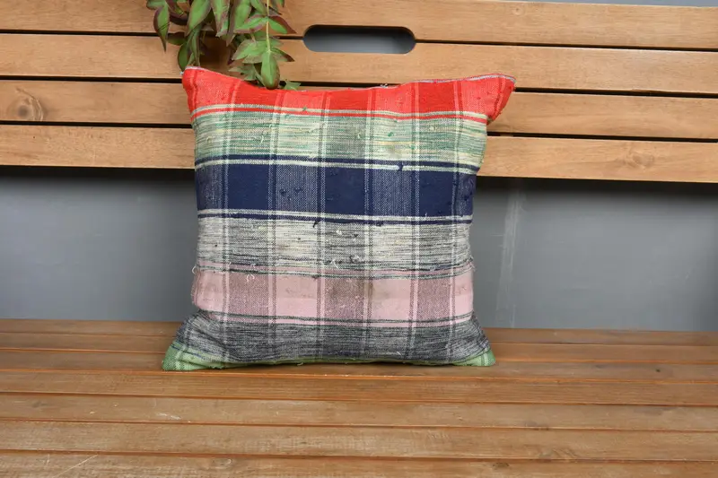 Boho Pillow, Cushion Case, 16x16 Blue Cushion, Antique Pillows, Kilim Pillow Cover, Turkish Corner Cushion, Muted Pillow, Patio Pillow Case - 6