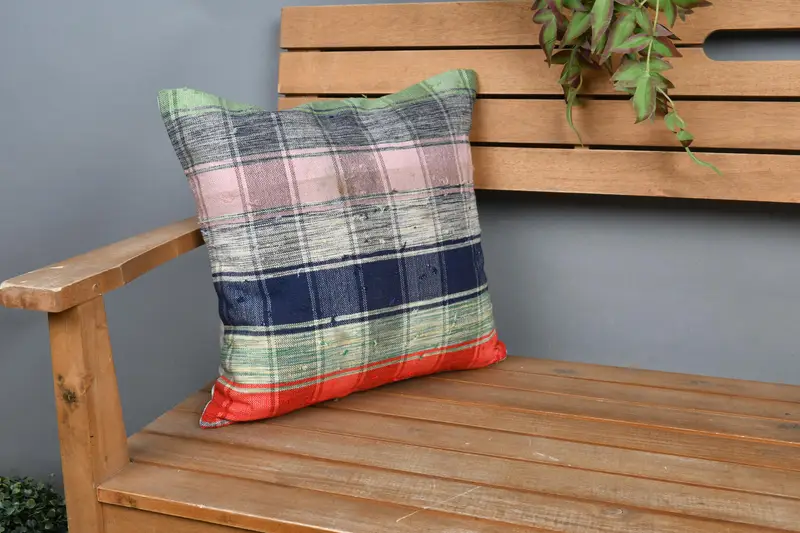 Boho Pillow, Cushion Case, 16x16 Blue Cushion, Antique Pillows, Kilim Pillow Cover, Turkish Corner Cushion, Muted Pillow, Patio Pillow Case - 1