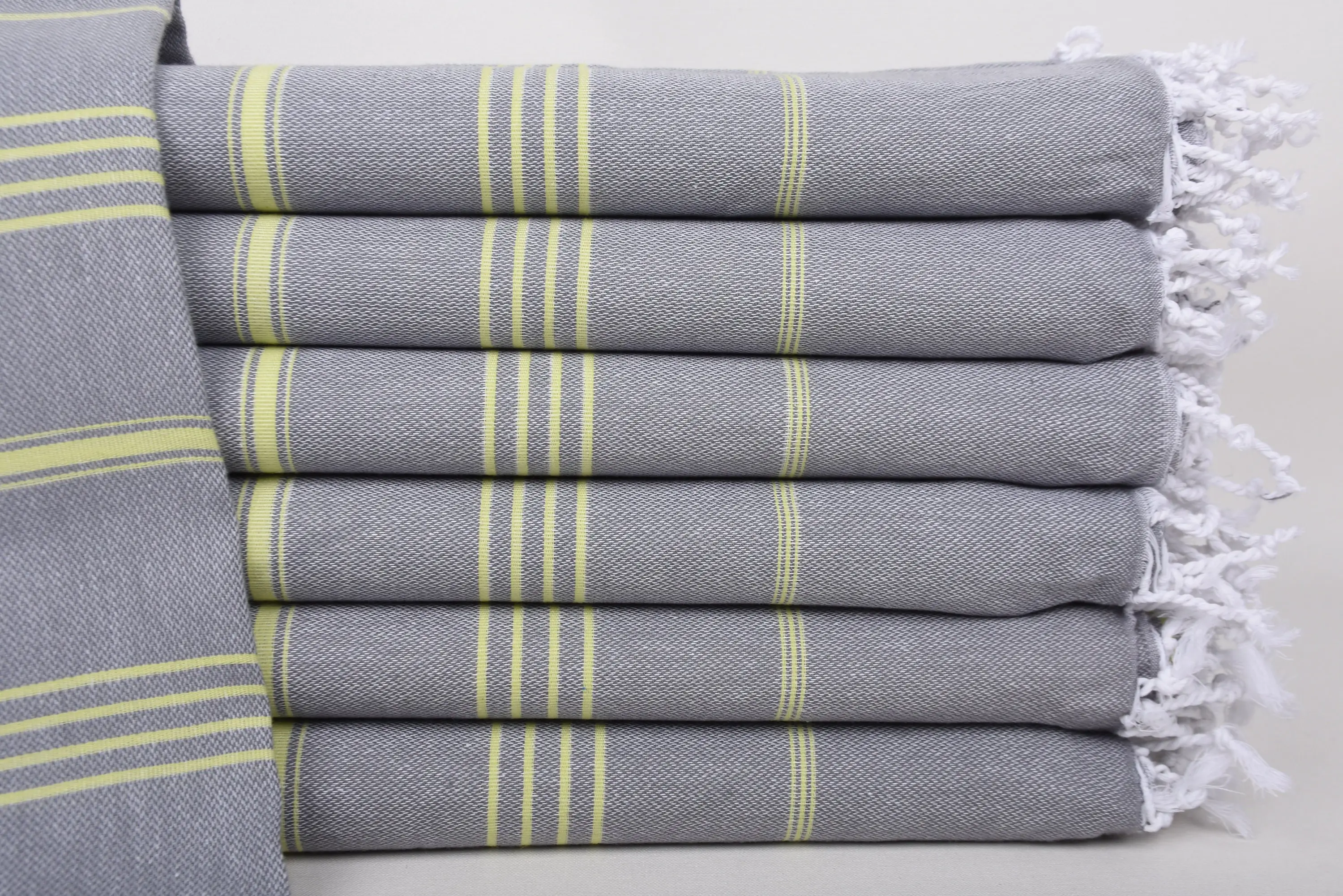 Beach Towel Monogrammed Turkish Cotton Gray-Green Stripes, 70x40 Inches - 1