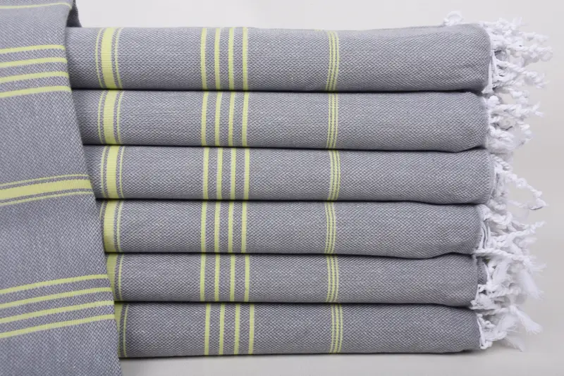 Beach Towel Monogrammed Turkish Cotton Gray-Green Stripes, 70x40 Inches
