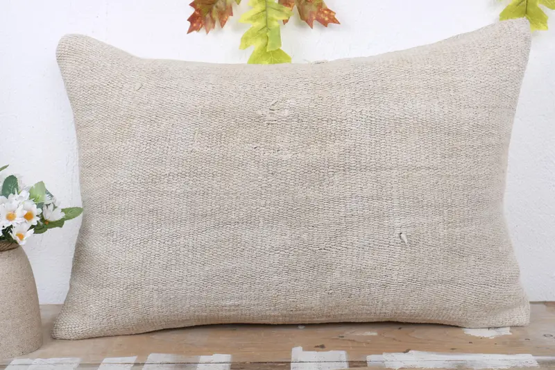 Pillow Case, Interior Designer Pillow, Kilim Pillow Cover, Outdoor Throw Cushion Cover, Home Decor Pillow, 16x24 Beige Pillow Sham - 2
