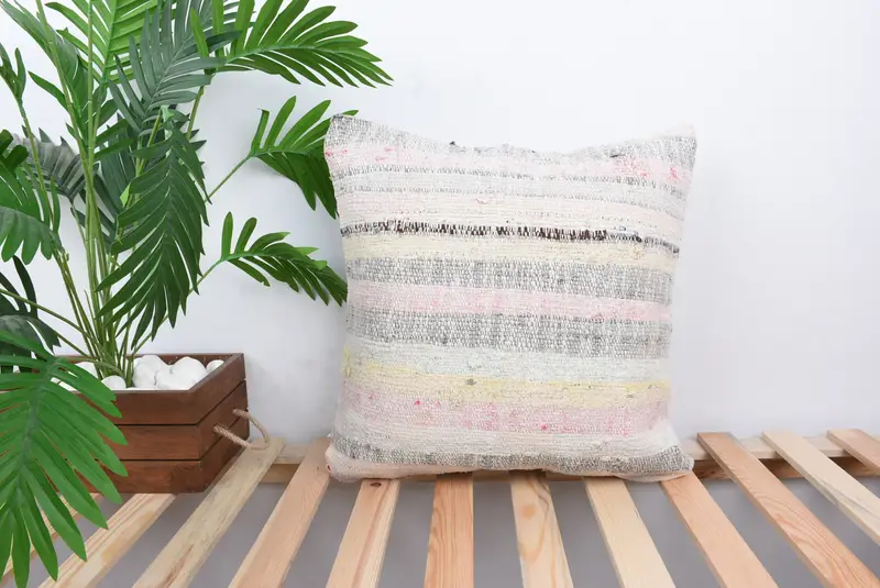 Pattern Throw Pillow, 18x18 White Cushion, Gift Pillow, Throw Kilim Pillow, Cushion, Handmade Kilim Cushion, Sofa Bolster Pillow Sham - 1