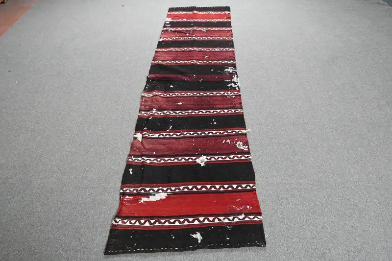 Turkish 2.1x8.5 ft Rug, Runner Vintage Rug, Red Ombré Wool Rug - 1