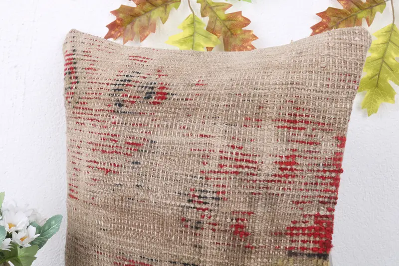 Vintage Kilim Pillow, Accent Throw Cushion, Cushion, Kilim Pillow Cover, 16x16 Brown Pillow Cover, Patio Cushion Cover, Turkish Kilim Pillow - 5