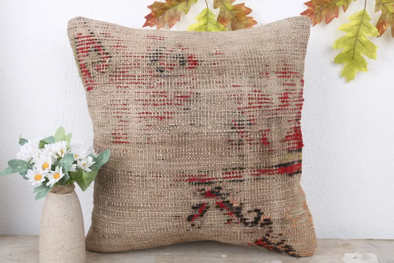 Vintage Kilim Pillow, Accent Throw Cushion, Cushion, Kilim Pillow Cover, 16x16 Brown Pillow Cover, Patio Cushion Cover, Turkish Kilim Pillow - 2