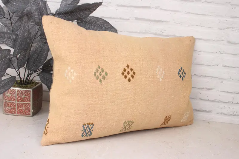 Turkish Kilim Pillow, Office Chair Pillow Sham, Crochet Pattern Pillow, Interior Designer Pillow, Pillow for Sofa, Cushion Case, 16x24 Beige Pillow - 3