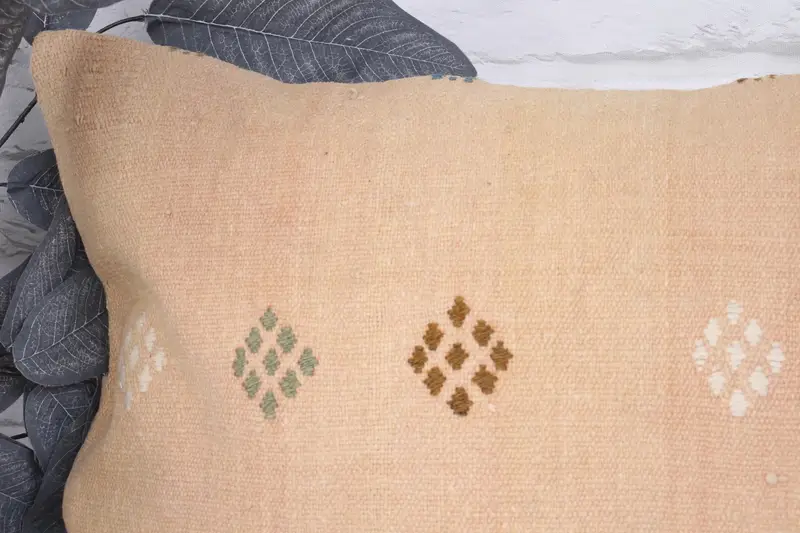 Turkish Kilim Pillow, Office Chair Pillow Sham, Crochet Pattern Pillow, Interior Designer Pillow, Pillow for Sofa, Cushion Case, 16x24 Beige Pillow - 2