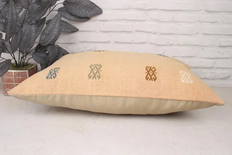 Turkish Kilim Pillow, Office Chair Pillow Sham, Crochet Pattern Pillow, Interior Designer Pillow, Pillow for Sofa, Cushion Case, 16x24 Beige Pillow - 5
