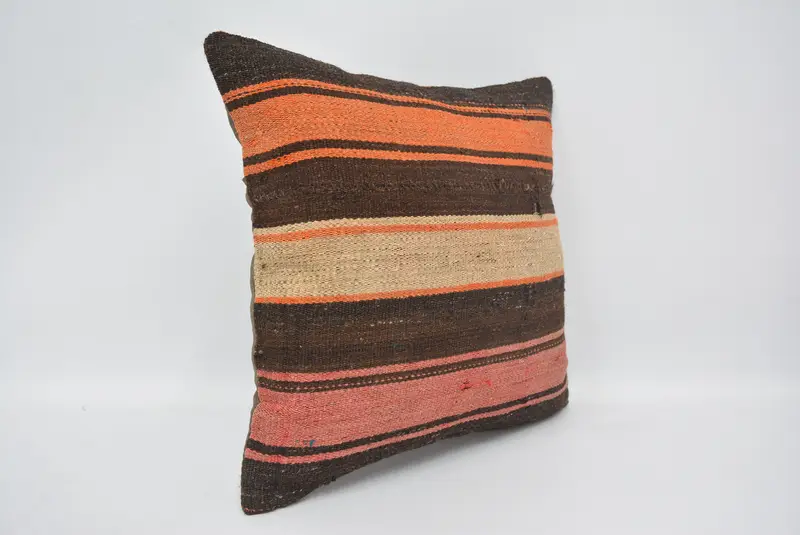 16x16 Brown Cushion Cover, Gift Pillow, Boho Pillow Sham Cover, Handmade Kilim Cushion, Car Pillow Case, Handmade Pillow Sham, Pillow Cover - 3