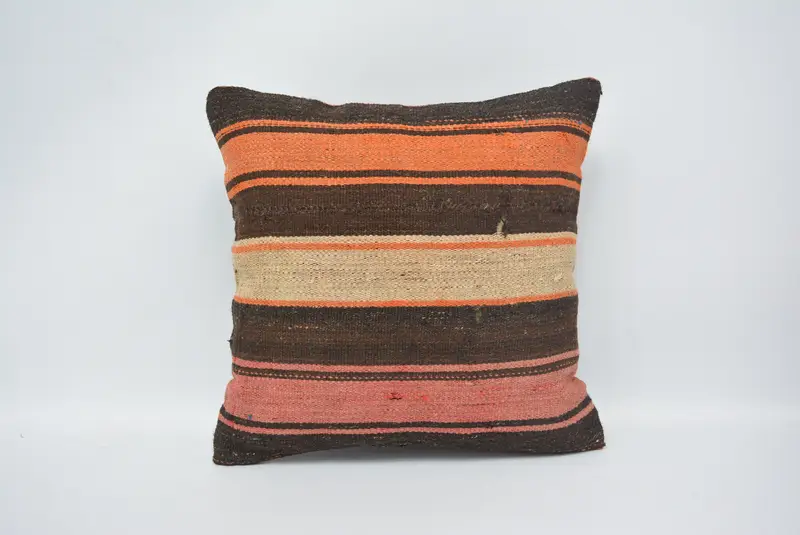 16x16 Brown Cushion Cover, Gift Pillow, Boho Pillow Sham Cover, Handmade Kilim Cushion, Car Pillow Case, Handmade Pillow Sham, Pillow Cover - 1
