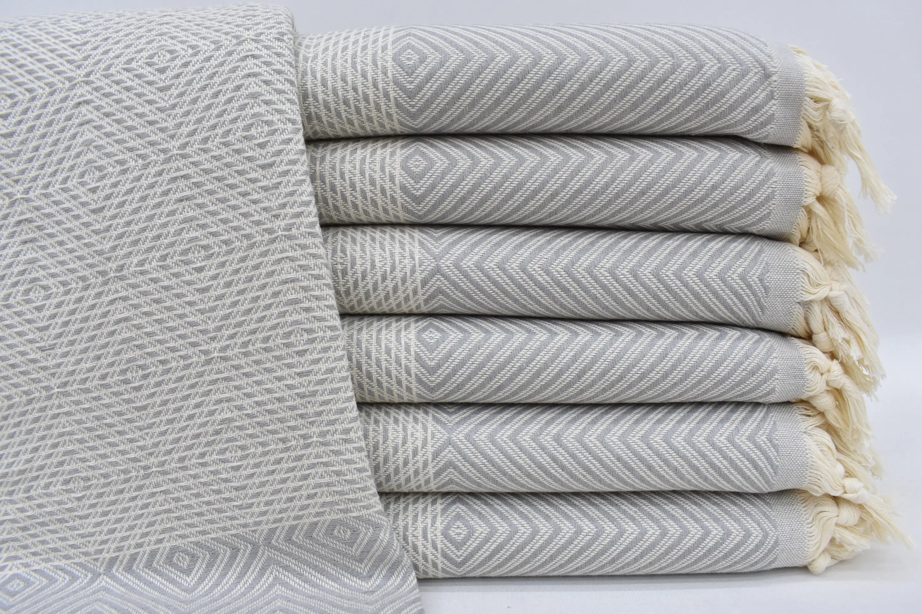 Bedspread, Customized Turkish Blanket, 91x79 Light Gray Diamond Pattern - 1
