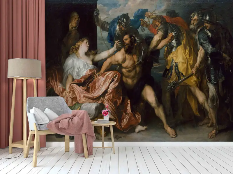 Van Dyck Wandmalerei, Reproduktionssandpapier, Samson und Delilah Wandaufkleber, benutzerdefinierte Handpapier, Ölwanddruck, Raumwanddekoration, - 3