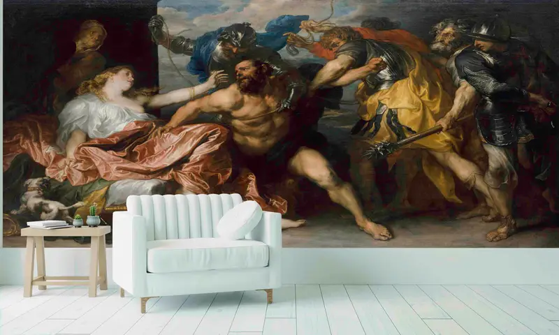 Van Dyck Wandmalerei, Reproduktionssandpapier, Samson und Delilah Wandaufkleber, benutzerdefinierte Handpapier, Ölwanddruck, Raumwanddekoration, - 4