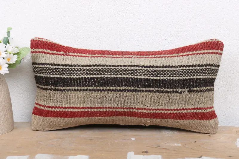Turkish Pillow, Bolster Throw Cushion Cover, Pillow, 8x16 Beige Pillow, Toss Cushion, Bed Pillow, Handmade Kilim Cushion, Turkish Kilim Pillow - 2