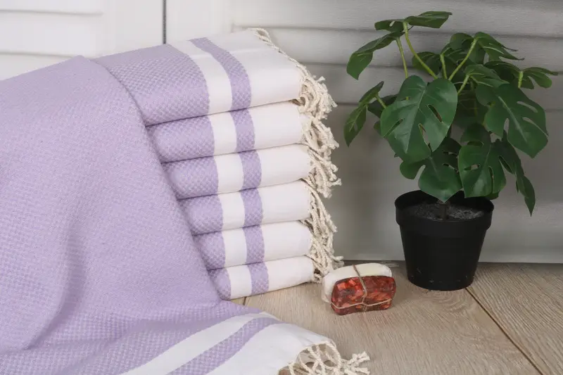 Personalized Lilac Striped Turkish Cotton Towel, 40x71 Inches