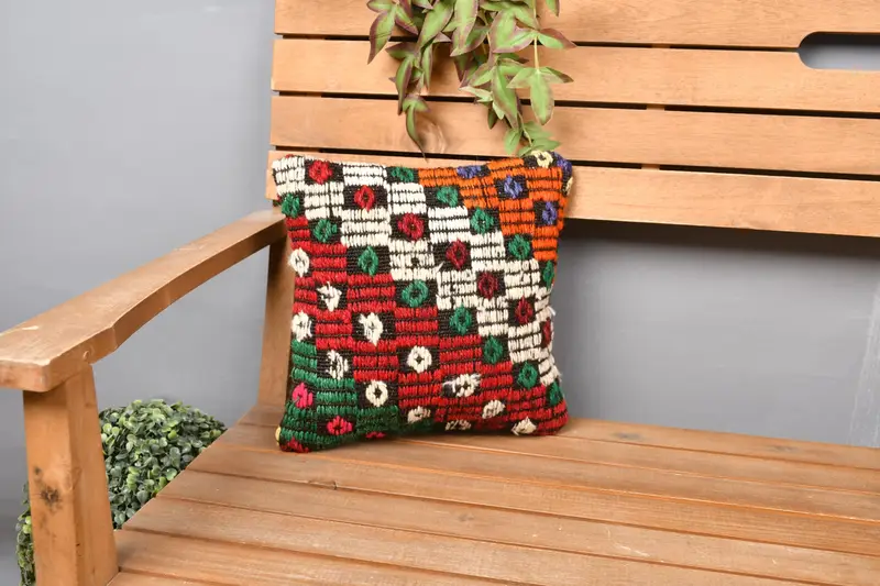 Pillow Case, Kilim Cushion Sham, 12x12 Red Pillow, Handwoven Pillow Cover Pillow Cover, Throw Kilim Pillow, Turkish Kilim Pillow - 1