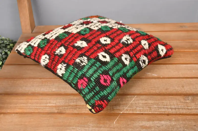 Pillow Case, Kilim Cushion Sham, 12x12 Red Pillow, Handwoven Pillow Cover Pillow Cover, Throw Kilim Pillow, Turkish Kilim Pillow - 2
