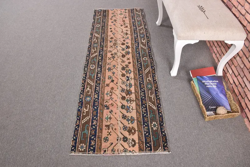 2,1x6,1 ft Teppich, türkischer Vintage Läuferteppich, blauer Oushak Wollteppich - 1