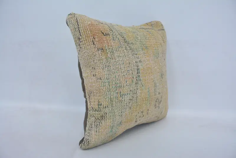 Kilim Pillow Cover, Ethnical Kilim Rug Pillow, Ethnic Throw Pillow, 14x14 Beige Cushion, Decorative Pillow Sham, Cushion Case, Kilim Pillow - 3