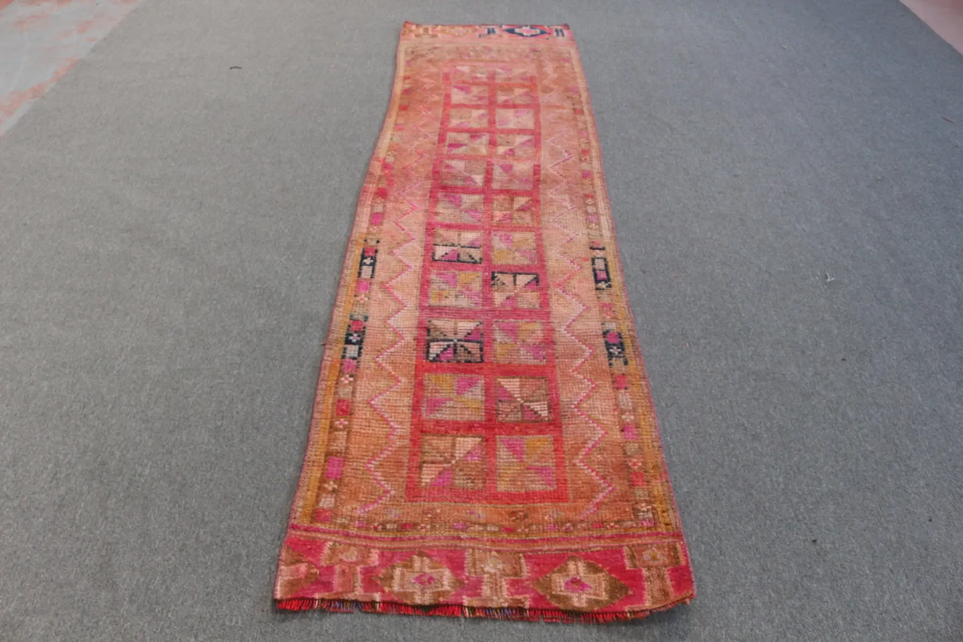 Vintage Turkish Rug, Runner 2.6x9.6 ft (78x293 cm) Rug, Red Moroccan Wool Rug - 1