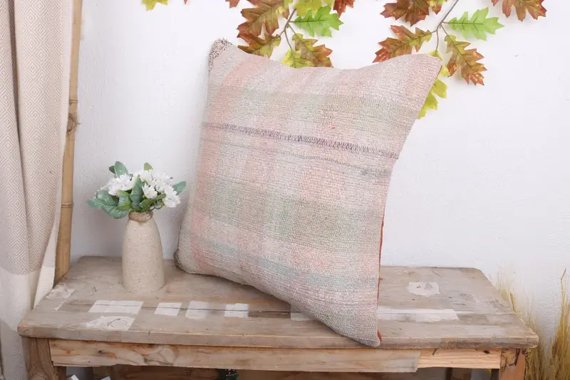 Kilim Pillow, Pillow for Couch, 18x18 Beige Cushion Cover, Cushion Cover, Pillow for Sofa, Decorative Pillow Case, Accent Pillow Sham - 4