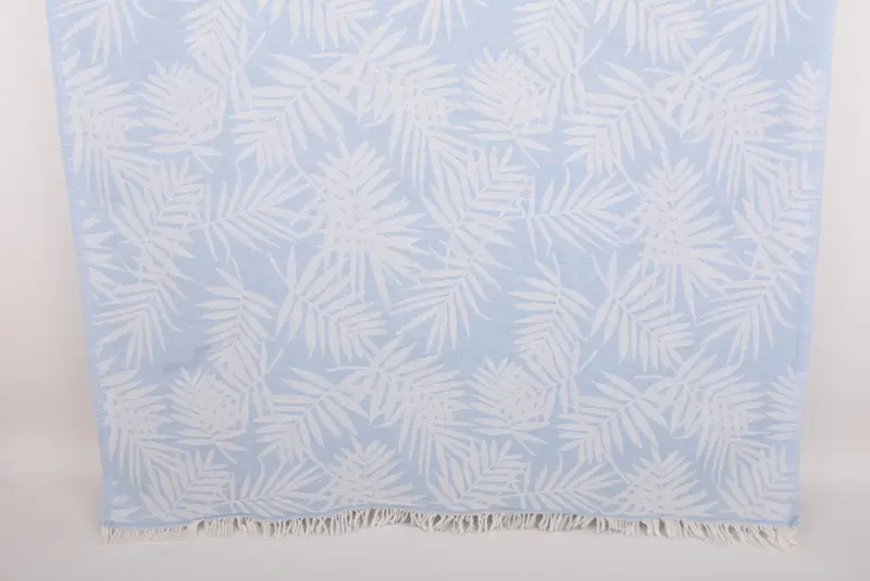 Beach Towel Handmade Turkish Cotton Baby Blue Floral, 40x63 Inches