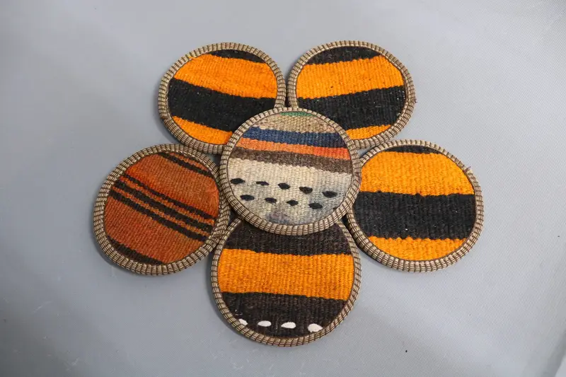 Orange and Brown Striped Coaster, Premium Table Pad