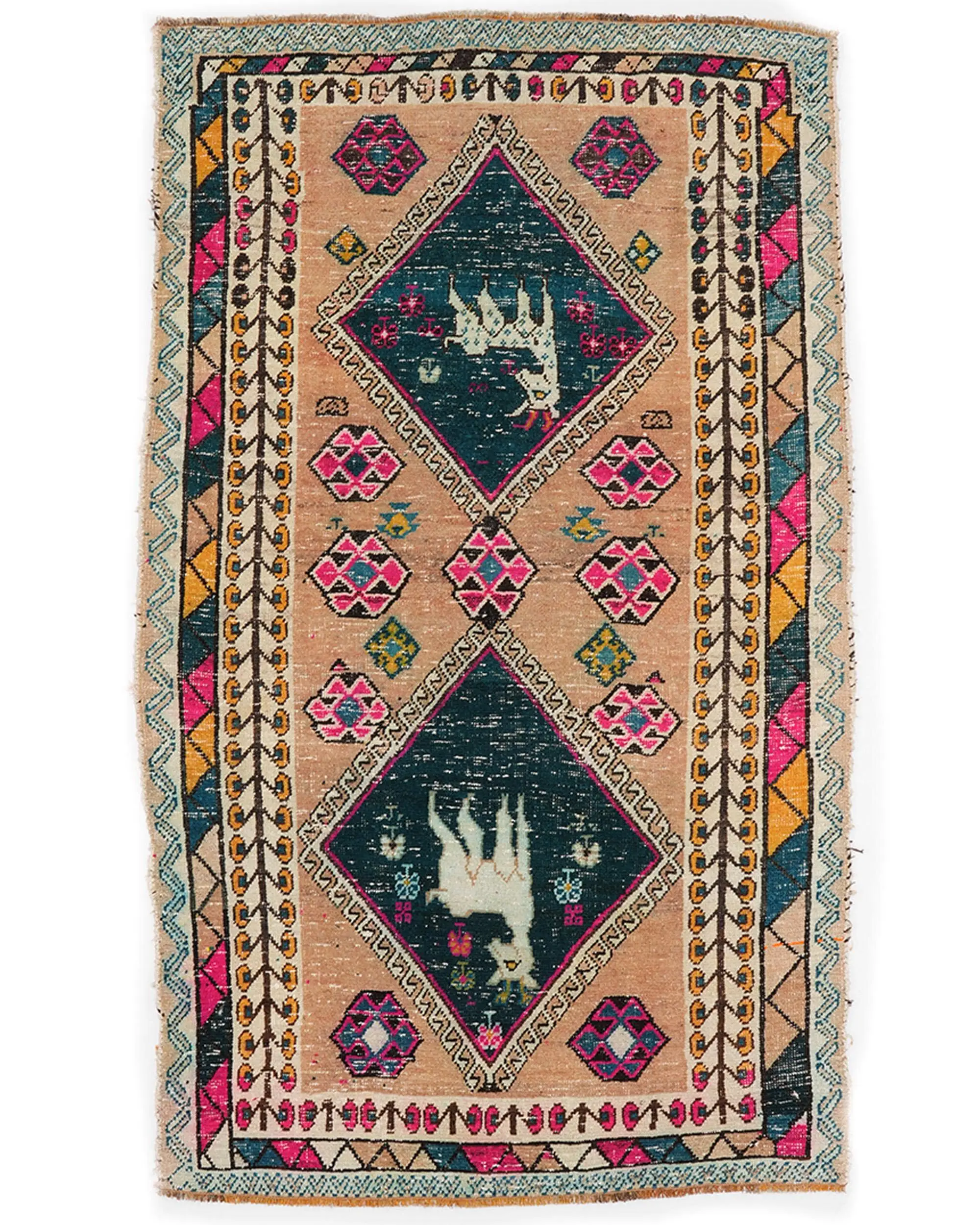 Turkish Area Rug, 4.2x7.1 ft Vintage Rug, Blue Floral Wool Rug - 1