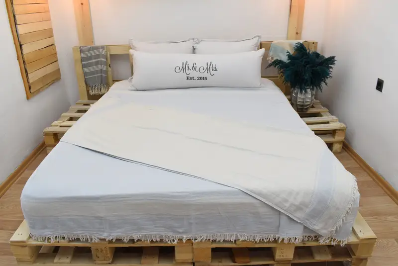 Bachelorette Gifts, Bridesmaid Gifts, Turkish Blanket Throw, Embroidered Bedspread, Wedding Anniversary Gift, Tablecloth, 70x60 Cotton Striped Towel - 8
