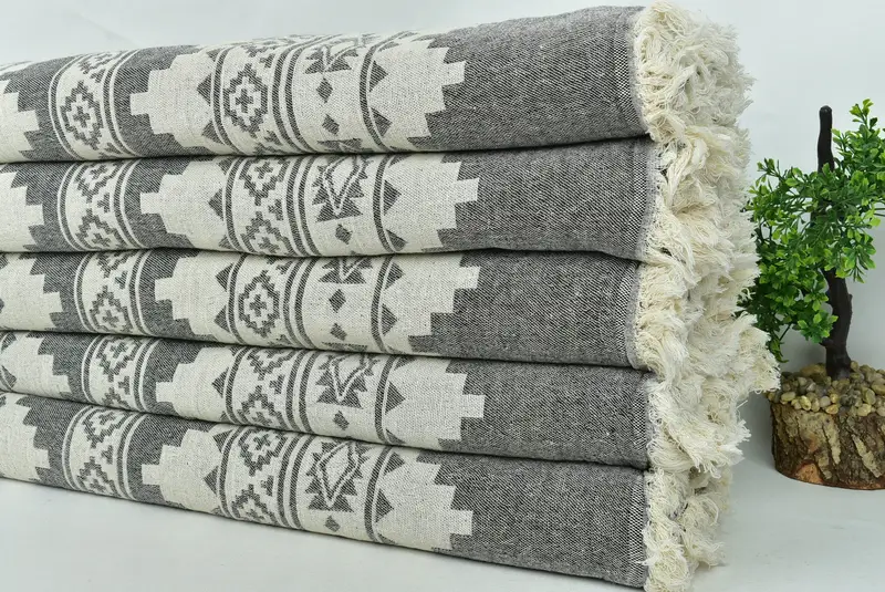 Turkish Beach Blanket, 86x56 Cotton Kilim Towel, Woven Blanket, Turkish Blanket Throw, Bedspread Quenn, Turkish Blanket, Throw Blanket Couch - 4