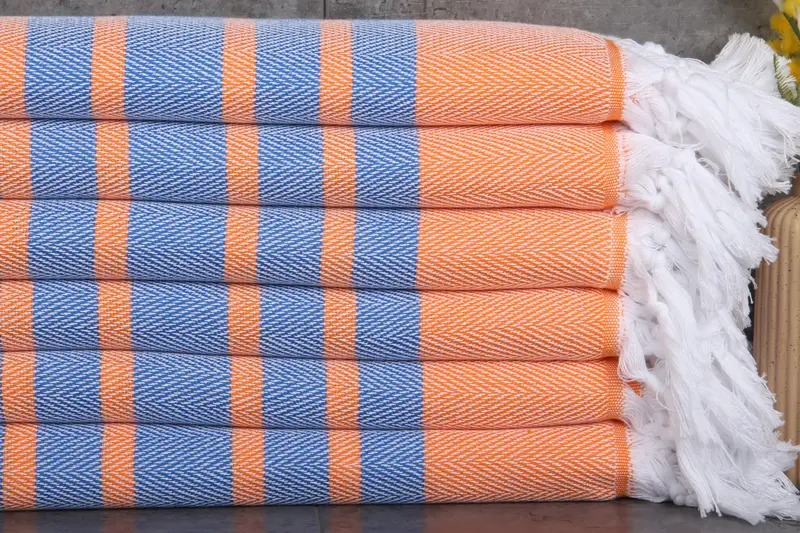 Personalized Turkish Beach Towel Orange-Saks Blue Chevron, 36x67 Inches