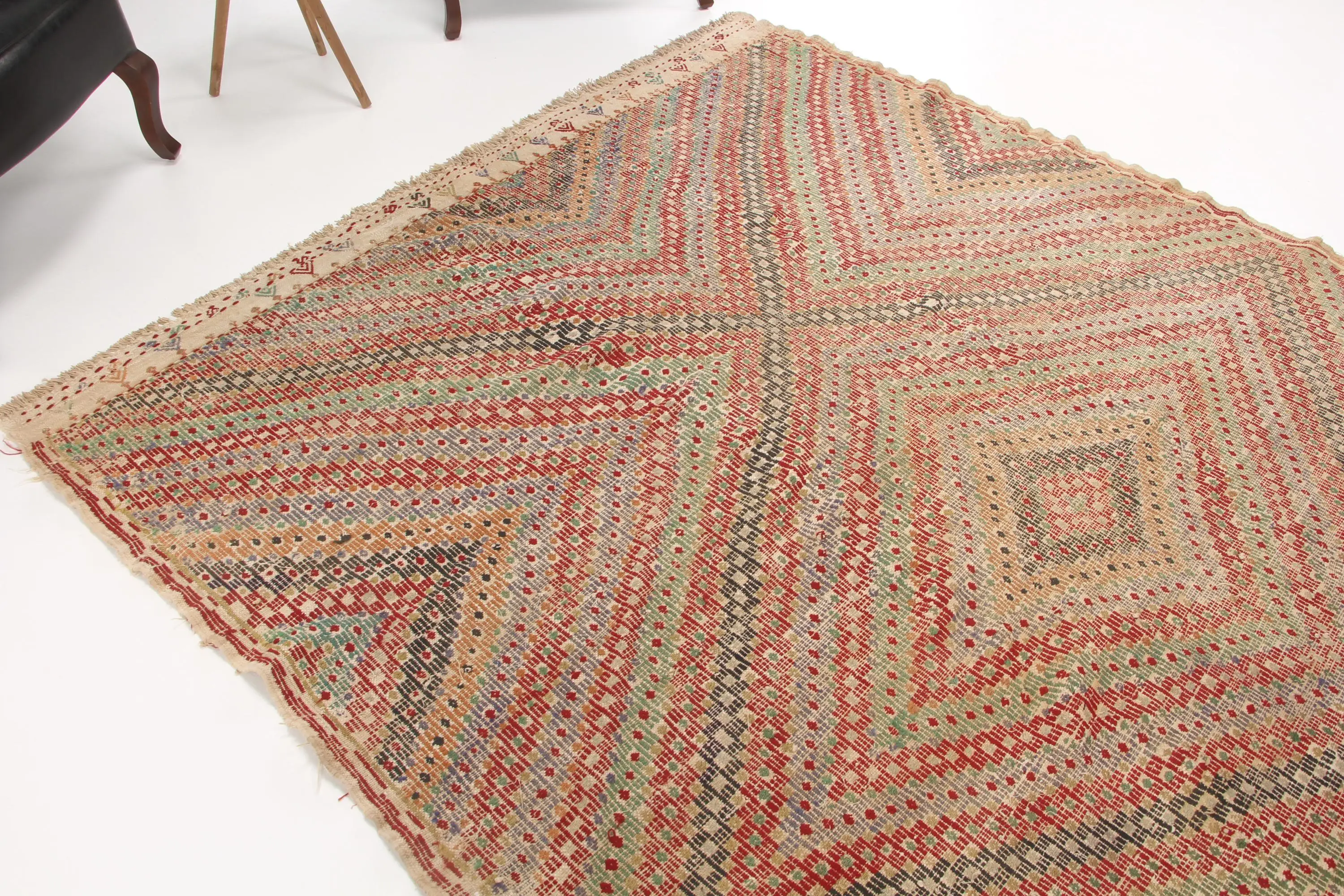Türkischer Teppich, großer 6,6 x 10,1 Fuß großer Vintage-Teppich, rot-grüner Camouflage-Wollteppich - 1
