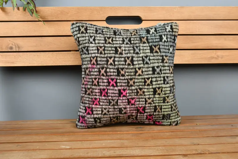 Gift Pillow, 16x16 Brown Pillow Sham, Pillow Sham, Handmade Kilim Cushion, Hippie Throw Cushion, Handwoven Pillow Cover Cushion Case, Boho Pillow - 6
