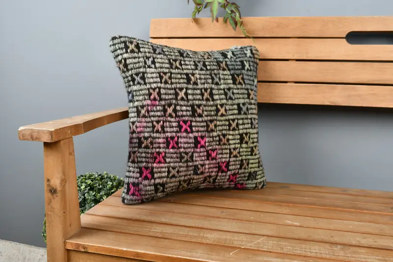 Gift Pillow, 16x16 Brown Pillow Sham, Pillow Sham, Handmade Kilim Cushion, Hippie Throw Cushion, Handwoven Pillow Cover Cushion Case, Boho Pillow - 1