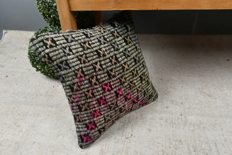 Gift Pillow, 16x16 Brown Pillow Sham, Pillow Sham, Handmade Kilim Cushion, Hippie Throw Cushion, Handwoven Pillow Cover Cushion Case, Boho Pillow - 7