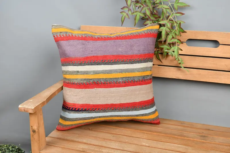 Handmade Cushion Cover, Pillow Case, Pillow for Sofa, Home Decor Pillow, Throw Kilim Pillow, Hippie Throw Cushion, 20x20 Red Cushion Cover - 1