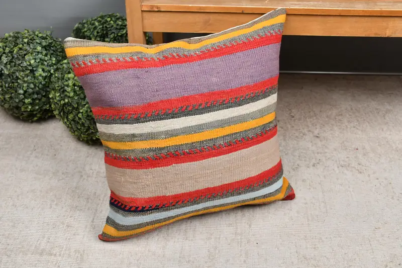 Handmade Cushion Cover, Pillow Case, Pillow for Sofa, Home Decor Pillow, Throw Kilim Pillow, Hippie Throw Cushion, 20x20 Red Cushion Cover - 7