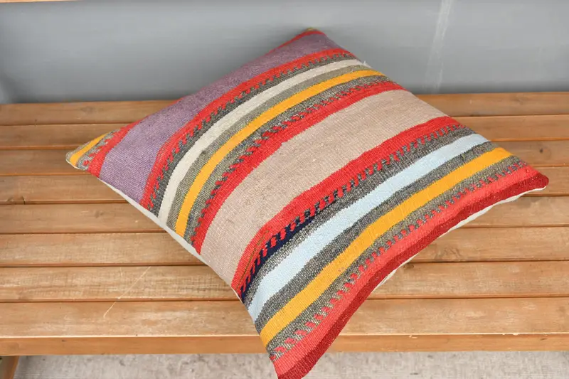 Handmade Cushion Cover, Pillow Case, Pillow for Sofa, Home Decor Pillow, Throw Kilim Pillow, Hippie Throw Cushion, 20x20 Red Cushion Cover - 2