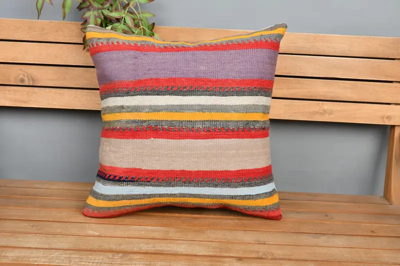 Handmade Cushion Cover, Pillow Case, Pillow for Sofa, Home Decor Pillow, Throw Kilim Pillow, Hippie Throw Cushion, 20x20 Red Cushion Cover - 6