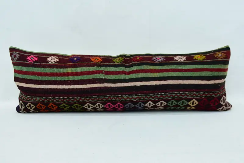 Throw Wool Red Cushion, Moroccan Rectangle 12x36 inch Cushion Case - 1
