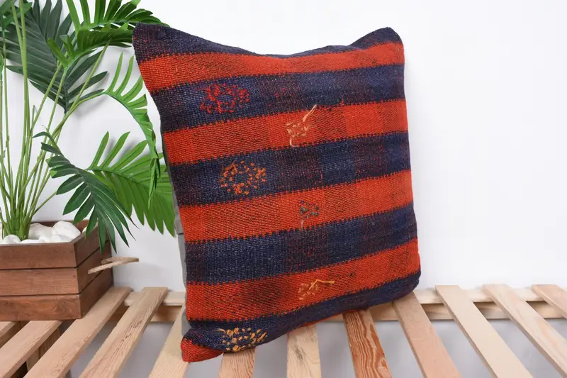 Bright Cushion Cover, Kilim Cushion Sham, Home Decor Pillow, Pillow, 20x20 Orange Cushion Cover, Antique Pillows, Anatolian Cushion - 4