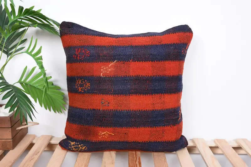 Bright Cushion Cover, Kilim Cushion Sham, Home Decor Pillow, Pillow, 20x20 Orange Cushion Cover, Antique Pillows, Anatolian Cushion - 1
